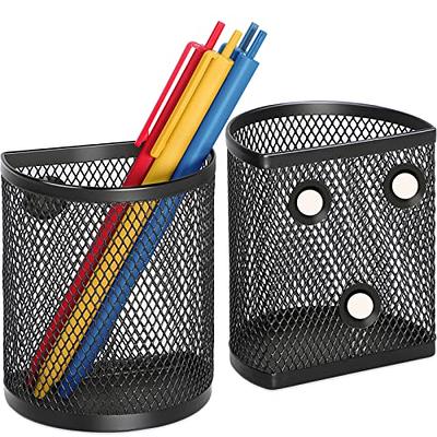 Magnetic Pencil Holder - Extra Strong Magnets Mesh Marker Holder Perfect  for Whiteboard, Refrigerator and Locker Accessories (2 Baskets, 1 Pack  Black)