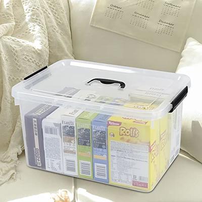 JUXYES 2-Tiers Stack Carry Storage Box with Handle, Transparent Stackable Storage Bin with Handle Lid Latching Storage Container for School & Office