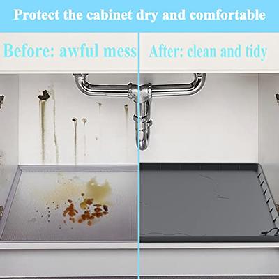 Under Sink Mat Kitchen Sink Cabinet Tray, 34 x 22 Silicone Waterproof Under  Sink Liners for Kitchen, Sink Cabinet Protector for Water Drips, Leaks,  Spills, Holds over 3.3 Gallons (Black) 