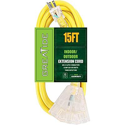 Lighted Outdoor Extension Cord with 3 Electrical Power Outlets