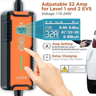 Voltre M2 Level 1 & 2 EV Charger for Tesla & EVs, 25 Ft MAX Cable, 8-32A  110-240V Portable Electric Car Fast Charger, 14-50, 5-15, 5-20 Plug