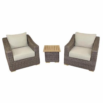 Courtyard Casual Bermuda FSC Teak 4 Piece Seating Set with Sofa, Coffee Table and 2 Club Chairs - Taupe