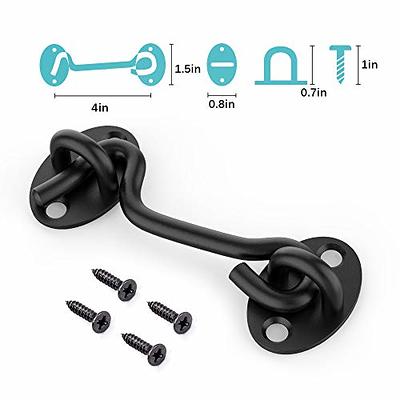 Barn Door Lock Gate Latch - 2 Pack 4 Inch Black Hook and Eye Latch Heavy  Duty