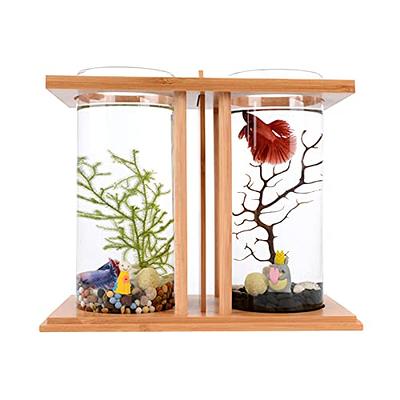 Acrylic Mini Fish Tank,Creative Wood Desktop Mini Aquarium Tank