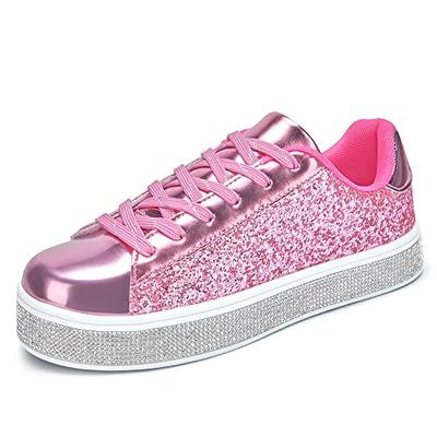 UUBARIS Women's Glitter Tennis Sneakers Neon Dressy Sparkly Sneakers  Rhinestone Bling Wedding Bridal Shoes Shiny Sequin Shoes Pink Size 8 -  Yahoo Shopping