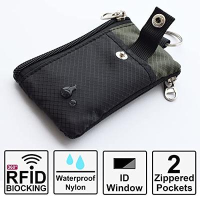 Men Women Card Holder Keychain Wallet Genuine Leather Minimalist ID RFID  Purse