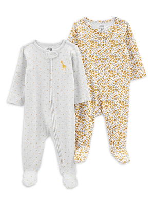 Carter's Child of Mine Newborn Baby Girl Sleep N Play Footed Pajamas,  2-Pack, Sizes Preemie-9M 