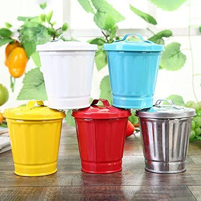 1pc Desktop Waste Containers Garbage Can Galvanized Trash Can with Lid  Desktop