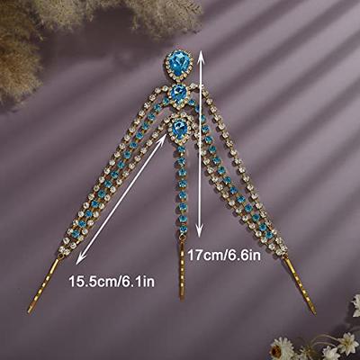 Xerling Blue Crystal Pendant Head Chain Boho Layered Rhinestones Forehead Headpiece  Tassel Head Jewelry for Women Wedding Hair Clip Accessories for Brides  (Blue A-Gold) - Yahoo Shopping