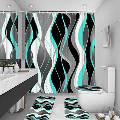 4-Piece Shower Curtain Set with Rugs, Toilet Lid Cover Bath Mat, Shower  Curtain with 12 Hooks, Durable Waterproof Fabric Shower Curtain for Bathroom