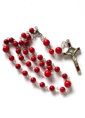 Catholic Wooden Prayer Beads Red Rosary w/Crucifix from Jerusalem