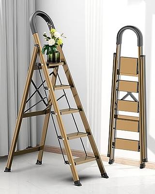  GameGem 6 Step Ladder for 12 Feet High Ceiling, Lightweight  Aluminum Folding Step Stool with Convenient Handgrip, Stepladders with  Anti-Slip and Wide Pedal for Home Use Space Saving - Black 