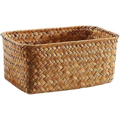 Woven Rectangular Basket for Shelves, Rattan Storage Basket