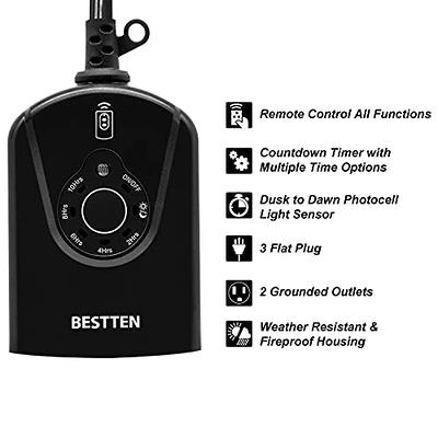 Minoston Outdoor Timer Outlet with Photocell Light Sensor, Remote