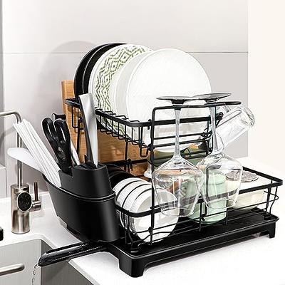 TOOLF Dish Rack, Extendable Dish Drainer, Modern Dish Drying Rack 2 in 1  Design. Expandable Drain Board in Sink, Stainless Steel Dish Racks for