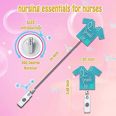 ANDGING Scrub Life Nurse Badge Reel Glitter Blue Badge Reels Retractable  for Nurses Funny Badge Clip