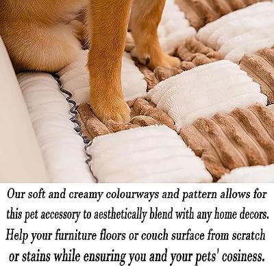 Cream-coloured Large Plaid Square Fuzzy Pet Dog Mat Bed Couch  Cover-FunnyFuzzy