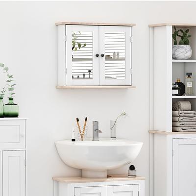 kleankin Bathroom Mirror Cabinet, Wall Mounted Storage Cupboard with Double  Doors and Adjustable Shelf Grey