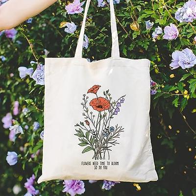 2Pcs Canvas Tote Bag for Women Aesthetic Tote Bag Reusable Flower Tote Bag  with Handles for Shopping School Supplies