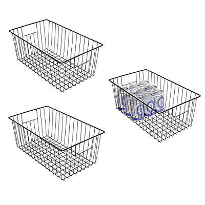 Sanno Freezer Baskets Farmhouse Organizer Wire Metal Storage Bins Large Organizer Durable Metal Basket Pantry Organizer for Kitchen Cabinets, Pantry