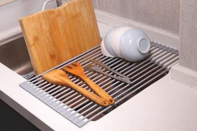 Ahyuan Roll up Dish Drying Rack Over The Sink Kitchen Roll up Sink Drying  Rack Portable Dish Drainer Foldable Dish Drying Rack (Warm Gray
