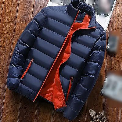 Men's Stand Collar Winter Puffer Jacket Casual Windproof Warm Thicken Down  Coat Solid Color Loose Padded Jacket