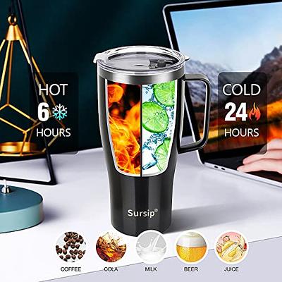 Sursip 32 oz Insulated Tumbler with Handle and Straw Lid, Vacuum Stainless  Steel Cup, Keep Drinks Cold/Hot, Dishwasher Safe, Fit in Car Holder, Travel  Coffee Mug for Home/Office/Camping (Flash Silver) - Yahoo