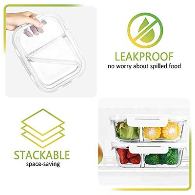 KOMUEE Glass Meal Prep Containers 3 Compartment with lids, 5 Pack 36 oz,  Airtight Food Storage Glass Lunch Bento Box, Dishwasher and Microwave