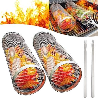 Rolling Grilling Basket, Grill Basket Stainless Steel BBQ Grill
