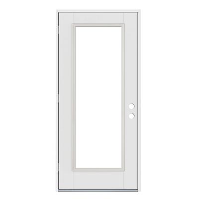 MMI DOOR 68-in x 80-in Low-e Grilles Between The Glass Primed Fiberglass  Center-hinged Right-Hand Inswing Double Patio Door Brickmould Included in  the Patio Doors department at