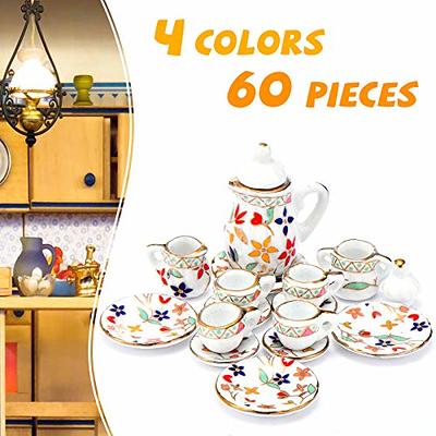 15Pcs 1:12 Miniature Porcelain Tea Cup Set Flower Tableware