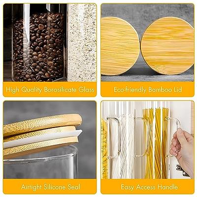 6pcs Square Glass Jars Food Storage Containers with Bamboo Lids Kitchen  Pantry Storage Container for Spaghetti Pasta Sugar Flour Cereal Beans