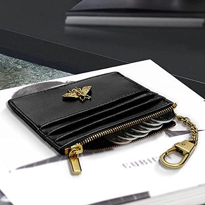 Men Women Card Holder Keychain Wallet Genuine Leather Minimalist ID RFID  Purse