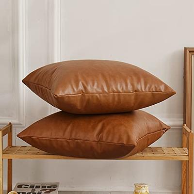 Faux Leather Decorative Pillow Covers for Couch Bed Sofa, 18 x 18