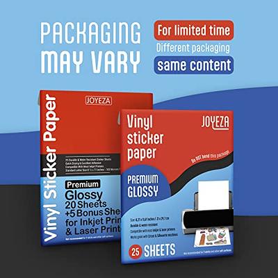 JOYEZA Premium Printable Vinyl Sticker Paper for Inkjet Printer - 25 Sheets  Glossy White Waterproof, Dries Quickly Vivid Colors, Holds Ink well -  Inkjet & Laser Printer - Yahoo Shopping