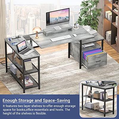 Small L Shaped Desk with Storage Shelves Corner Computer Desk - 47 inch - Light Gray