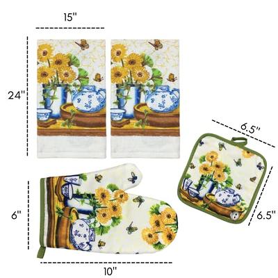 Kitchen Linen Sunflower Theme Set with Towels, Mitt, and Pot Holders - 7  Pieces 