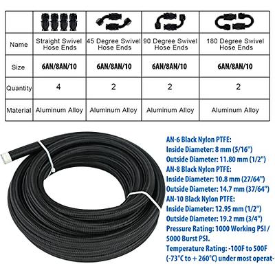 Car Auto Nylon Braided 10ft 3/8 Fuel Line Kit with AN6 Swivel End