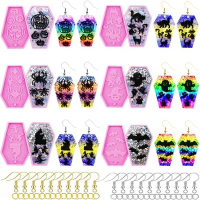 Holographic Resin Molds Jewelry,2Pcs Resin Earring Molds of Geometric  Dangle Designs with Earring Backs & Hooks Set, Variety Size Holographic  Earring