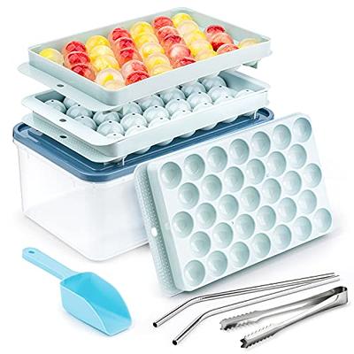  Round Ice Cube Tray with Lid & Bin Ice Ball Maker Mold for  Freezer with Container Mini Circle Ice Cube Tray Making 66PCS Sphere  Chilling Cocktail Whiskey Tea Coffee 2 Trays