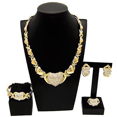 4pcs/set Stainless Steel & 18k Gold Plated Hollow Out Necklace, Earrings &  Ring Fashion Jewelry Set For Women