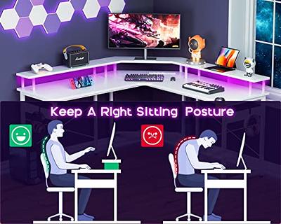 Bestier 42 Gaming Desk PC Computer Table with LED Lights & Monitor Stand &  Hook & Cup Holder in Blue