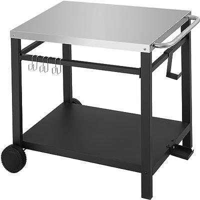 Outdoor Grill Cart Pizza Oven Trolley Stand Double Shelf Outdoor Worktable with 2 Wheels Pizzello