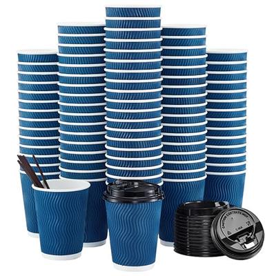 Insulated Disposable Coffee Cups with Lids & Straws 12 oz, 100