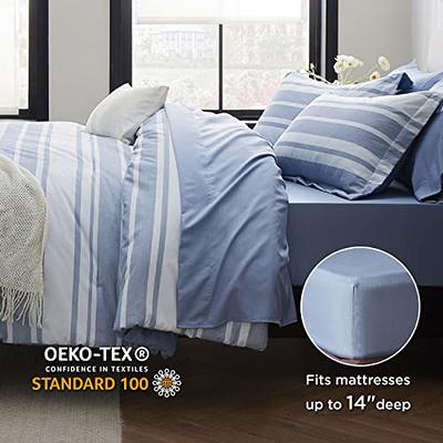 Bedsure Bedding Sets Queen 7 Pieces, Striped Blue Comforter Set