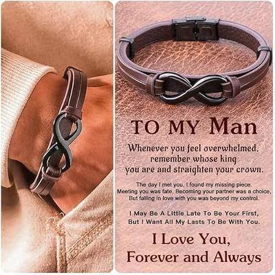 Men's Brown Leather Bracelet, Men's Infinity Bracelet, Men