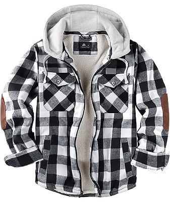 ZENTHACE Men's Sherpa Lined Full Zip Hooded Plaid Shirt Jacket