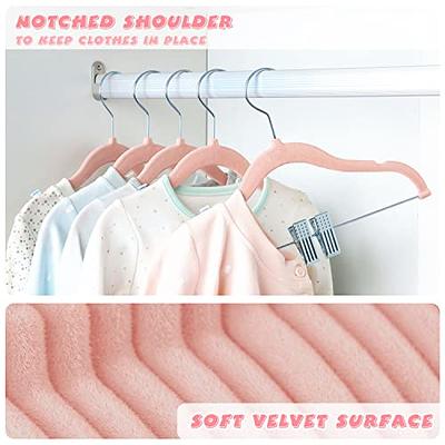 Finnhomy Non-Slip Clothes Hanger for Baby and Kids 30-Pack Velvet Hangers  with 10 Finger Clips,Beige
