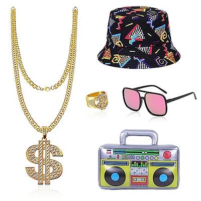 Riuziyi 5 Pack 80s 90s Hip Hip Costume Outfit Kit Bucket Hat Fake Gold  Chain Sunglasses Dollar Sign Finger Ring Earring Hoop for Men Women Punk  Rapper Jewelry Accessories : Amazon.sg: Fashion