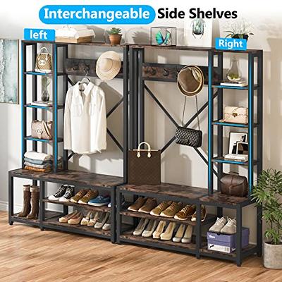  Hoctieon 3-Tier Shoe Rack Bench, Rustic Brown, Metal